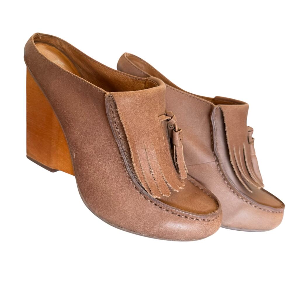 Anthropologie Brown Mules with Fringe Detail